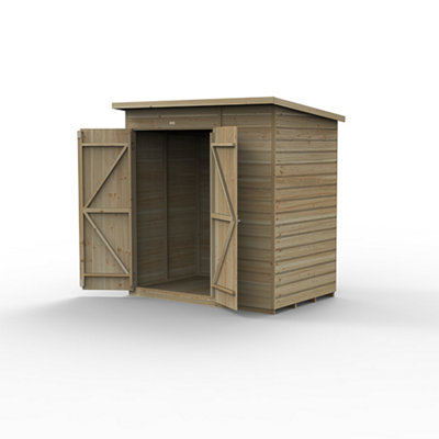 6x4 Pent Shed Beckwood Shed 25yr Guarantee Shiplap Pressure Treated - No Windows - Double Door