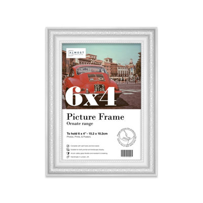 6x4 White Ornate Picture Frame (15.2 x 10.2cm) Poster, Photo, Artwork, Gallery Wall or Print