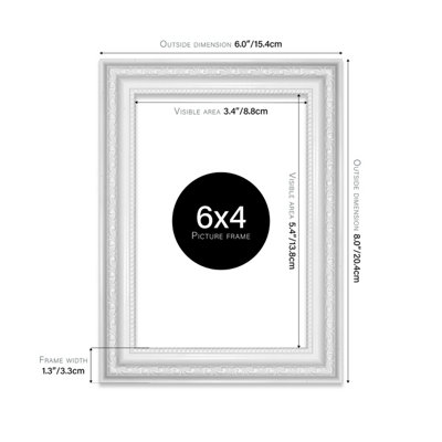 6x4 White Ornate Picture Frame (15.2 x 10.2cm) Poster, Photo, Artwork, Gallery Wall or Print