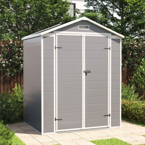 6X4FT Garden Plastic Storage Shed Black Roof with Lockable Door and Floor