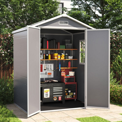6X4FT Garden Plastic Storage Shed Black Roof with Lockable Door and Floor