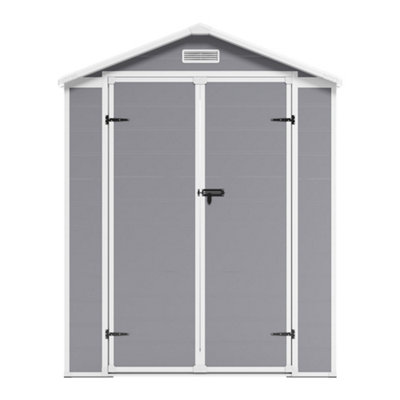 6X4FT Garden Plastic Storage Shed Black Roof with Lockable Door and Floor