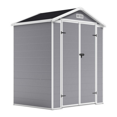 6X4FT Garden Plastic Storage Shed Black Roof with Lockable Door and Floor