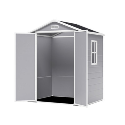 6X4FT Garden Plastic Storage Shed Black Roof with Lockable Door and Floor