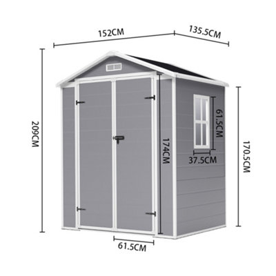 6X4FT Garden Plastic Storage Shed Black Roof with Lockable Door and Floor