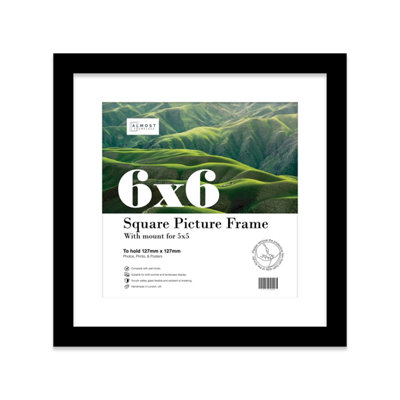 6x6" Black Picture Frame - 6x6" Square Frame with 5x5" Mount for 6x6"/5x5" Pictures Art Deco Style Room Decor, 1 Pack