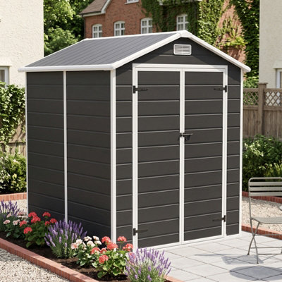 6x6 ft Outdoor Storage Shed Garden Plastic Shed, Black