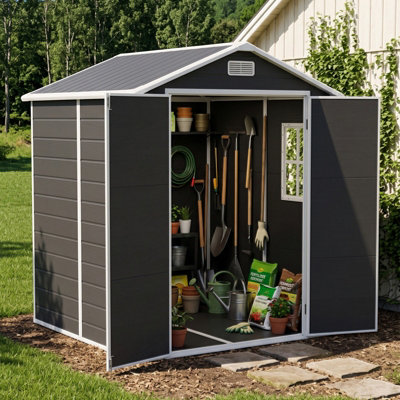 6x6 ft Outdoor Storage Shed Garden Plastic Shed, Black