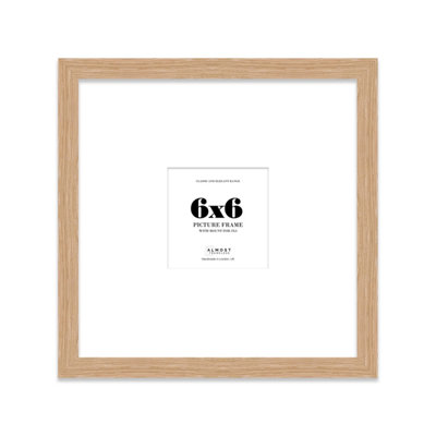 6x6" Oak Picture Frame - 6x6" Square Frame with 3x3" Mount for 6x6"/3x3" Pictures Classic Style Thin Edge, 1 Pack