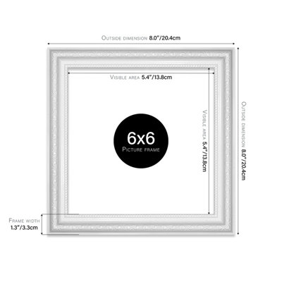 6x6 White Ornate Picture Frame (15.2 x 15.2cm) Poster, Photo, Artwork, Gallery Wall or Print