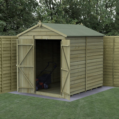 6x8 4LIFE Apex Shed 25yr Guarantee Overlap Pressure Treated - Double Door - No Window