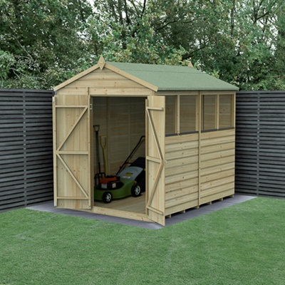 6x8 Apex Beckwood Shed 25yr Guarantee Shiplap Pressure Treated - 4 Windows - Double Door - Base Included