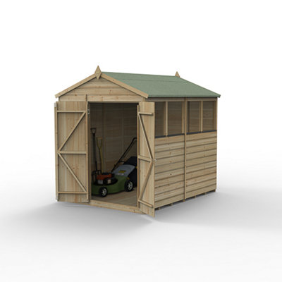 6x8 Apex Beckwood Shed 25yr Guarantee Shiplap Pressure Treated - 4 Windows - Double Door