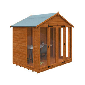 6x8 Contemporary Summerhouse 12mm Shed - L175 x W235 x H243.7 cm - Solid Wood/Softwood/Pine - Burnt Orange