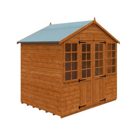 6x8 Summerhouse 12mm Shed - L175 x W235 x H243.7 cm - Solid Wood/Softwood/Pine - Burnt Orange