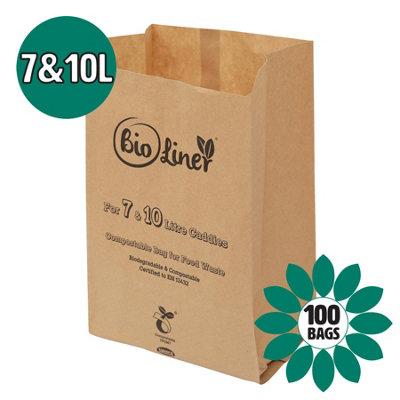 7 & 10L Bioliner Paper Compostable Caddy Liners (Medium) - 100 Bags