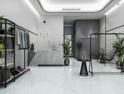 7.4mm Thickness - Casa Floors SPC Click Vinyl Floor Calcutta Marble Gloss Tiles - 1.26m²/Pack