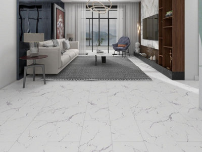 7.4mm Thickness - Casa Floors SPC Click Vinyl Floor Calcutta Marble Gloss Tiles - 1.26m²/Pack - 3