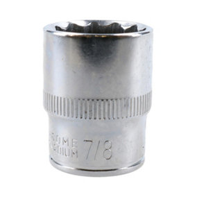 7/8" Imperial SAE Socket 1/2" Drive 12 Point 36mm Length Chrome Vanadium Steel