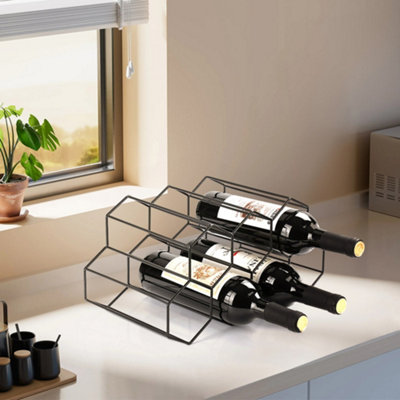 7 Bottle Black Metal Countertop Wine Rack Hexagon Wine Rack