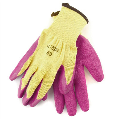 7" Builders Protective Gardening DIY Latex Rubber Coated Work Gloves Pink x 5