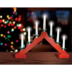 7 Bulb Traditional Wooden Christmas Candle Bridge - Red