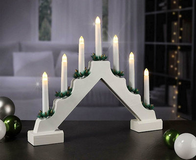 7 Bulb Wooden Candle Bridge Arch- White