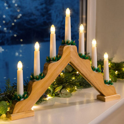 7 Bulb Wooden Candle Bridge - Natural Wood