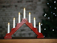 7 Bulb Wooden Candle Bridge - Red