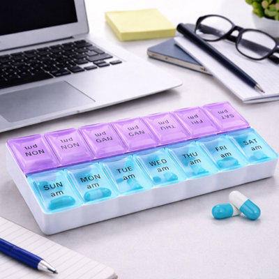 7 Day Med Box Organiser with AM PM compartments weekly medication ...