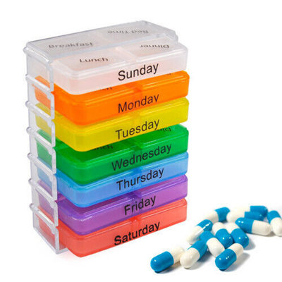 7 Day Mini Coloured Pill Organizer Box Travel Weekly Medication Drawer