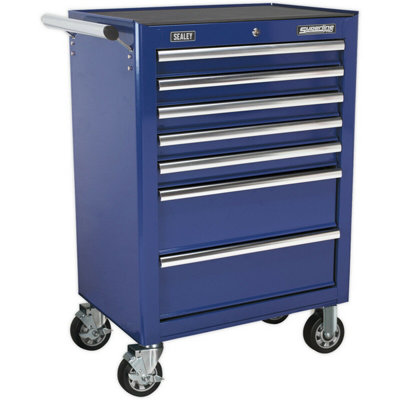 7 Drawer Blue Portable Tool Chest - Locking Mobile Storage Solution