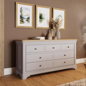 7 Drawer Ready Assembled Solid Oak Dove Grey Painted Chest