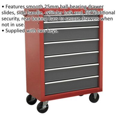7 Drawer Red Portable Tool Chest with Lock and Ball-Bearing Slides