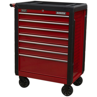 7 Drawer Red Portable Tool Chest with Lock - Heavy-Duty Mobile Storage Solution