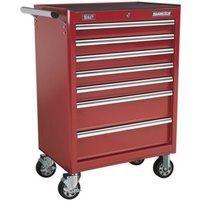 7-Drawer Red Tool Chest - Mobile Locking Storage Solution for Professionals and DIY Enthusiasts