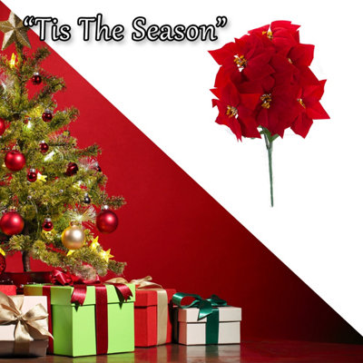 7 Head Poinsettia Bunch Christmas Decoration X 1 48cm Red