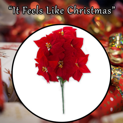 7 Head Poinsettia Bunch Christmas Decoration X 1 48cm Red