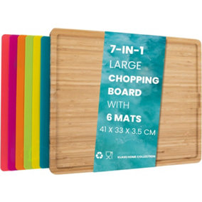 7 in 1 Bamboo Chopping Board with 6 PVC Mats