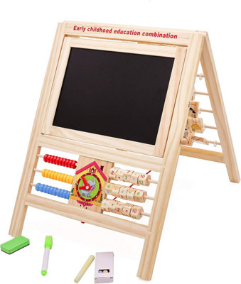 7-in-1 Wooden Kids Easel & Educational Activity Board Blackboard ...