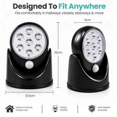 7 LED Black Battery-Powered Motion Sensor Light, Adjustable Head ABS ...