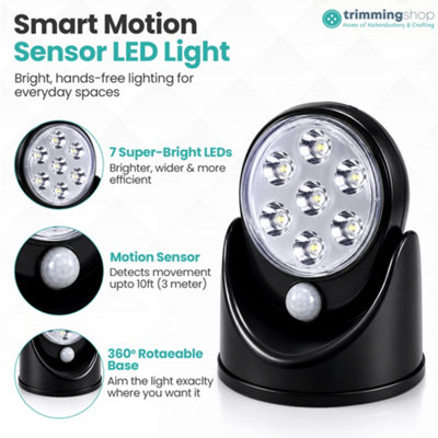 7 LED Black Battery-Powered Motion Sensor Light, Adjustable Head ABS ...
