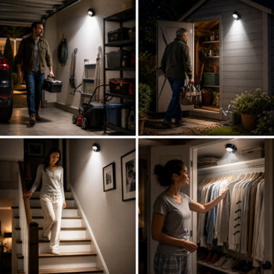 7 LED Black Battery-Powered Motion Sensor Light, Adjustable Head ABS ...