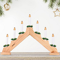 7 LED Wooden Christmas B/O Candle Bridge - Natural