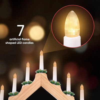7 LED Wooden Christmas B/O Candle Bridge - Natural - 5