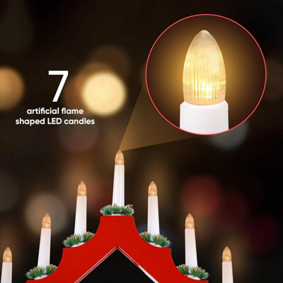 7 LED Wooden Christmas B/O Candle Bridge - Red - 4