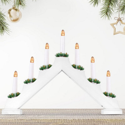 7 LED Wooden Christmas B/O Candle Bridge - White