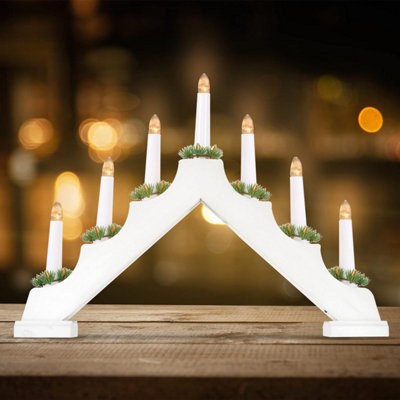 7 LED Wooden Christmas B/O Candle Bridge - White