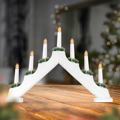 7 LED Wooden Christmas B/O Candle Bridge - White