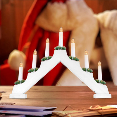 7 LED Wooden Christmas B/O Candle Bridge - White - 5